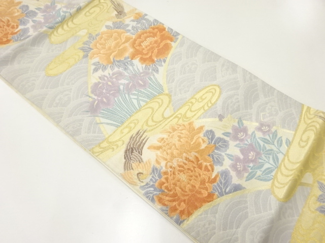 JAPANESE KIMONO / ANTIQUE FUKURO OBI / SILK / WOVEN PEONY & BIRDS